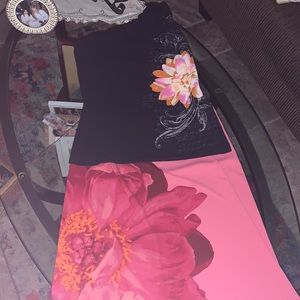 Express Tropical Flower Off Shoulder Shelf Bra Tank & Long Skirt*M